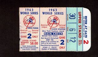 1963 World Series Game 2 Ticket Stub York Yankees Vs Los Angeles Dodgers