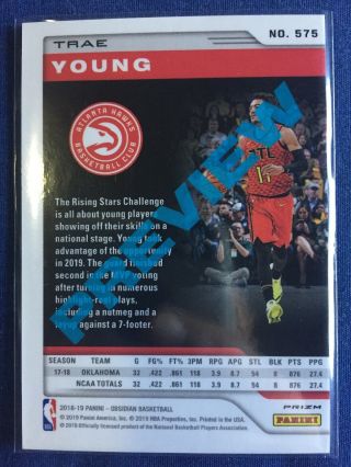 2018 - 19 Panini Chronicles TRAE YOUNG Obsidian Preview RC 575 Atlanta Hawks 3