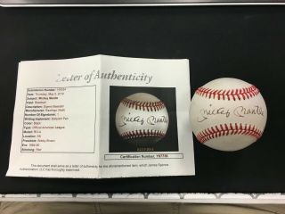 Mickey Mantle Single Signed Baseball Autographed Auto Jsa Loa Ny Yankees Hof