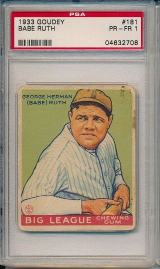 1933 Goudey 181 Babe Ruth - Psa 1 Pr - Fr (svsc)