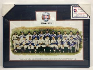 Cubs All - Century Team 1900 - 1999 Litho Signed By 12 All Stars Incl 6 Hof Players