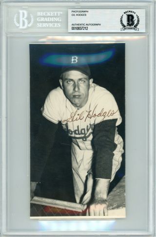 Gil Hodges Autographed Signed 4x6.  5 Photo Brooklyn Dodgers Beckett Bas 10837212