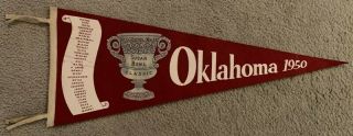 1950 Oklahoma Sugar Bowl Classic Football Pennant Sooners Defeat Lsu