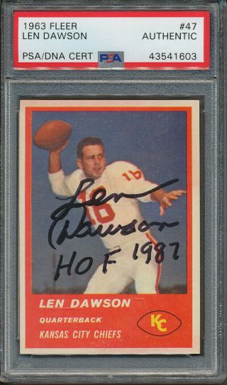 1963 Fleer 47 Len Dawson Signed Rookie Card Psa/dna Certified Authentic Auto