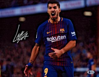 Luis Suarez Autographed Barcelona 11x14 Photo Signed Scream - Bas Beckett
