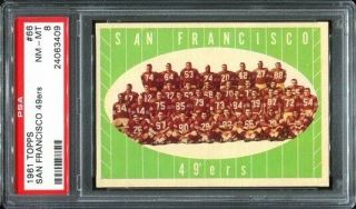 1961 Topps 66 San Francisco 49ers Team Card Psa 8 -