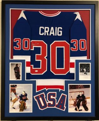 Framed Jim Craig Autographed Signed 1980 Miracle Usa Hockey Jersey Jsa