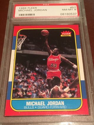 1986 Fleer Basketball Michael Jordan Rookie Rc 57 Psa 8 Nm - Mt