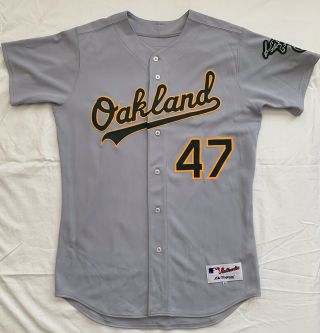 Oakland Athletics John Mabry 47 Majestic Team - Issued Gray Jersey (size 46)