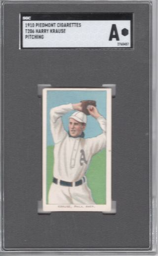 1909 - 11 T206 Harry Krause (pitching) Of The Philadelphia Athletics Sgc Auth