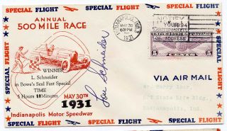 Us 1931 First Flight Cover Indianapolis 500 Automobile Race Autographed Ioor Cac