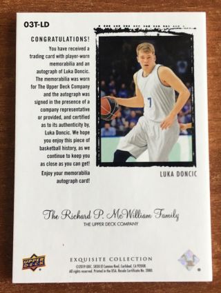 2019 Upper Deck Goodwin Champions Exquisite Luka Doncic RPA Rookie Auto 34/99 2