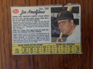 1962 Post Canadian Joe Amalfitano 144 Giants Sp Baseball Not Jello