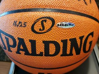 LeBron James Autographed (GO HEAT insc. ) Spalding Basketball - UDA - 2