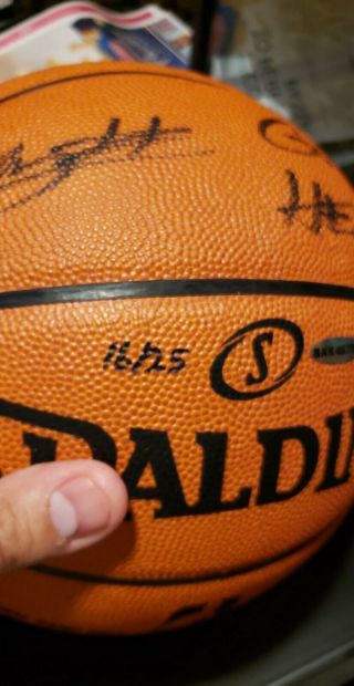 LeBron James Autographed (GO HEAT insc. ) Spalding Basketball - UDA - 5