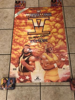 Vintage Wwf Wrestlemania 5 Poster Wwe Wcw Nwa Awa Hasbro Ljn Rare 35x23