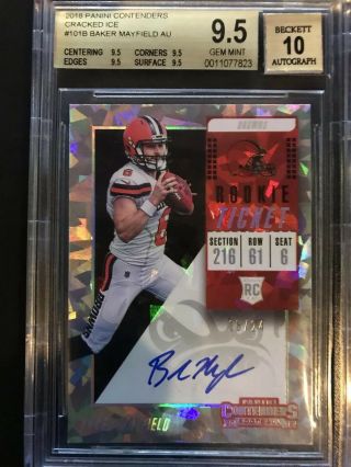 2018 Contenders Baker Mayfield Cracked Ice Auto Bgs 9.  5/10 - True Gem