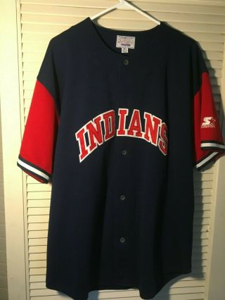 Vintage David Justice 33 Cleveland Indians Blue Starter Jersey Adult Xl Sewn