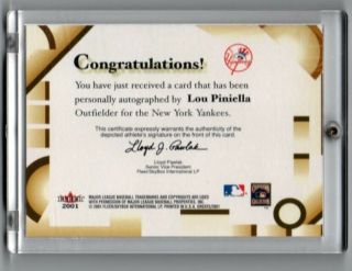 2001 Fleer Greats of the Game CERTIFIED Autograph LOU PINIELLA Signed 2