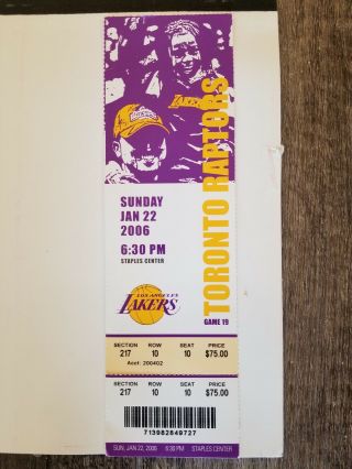 Kobe Bryant Lakers,  Ticket Stub 81 Point Game January 22,  2006 Vs Raptors
