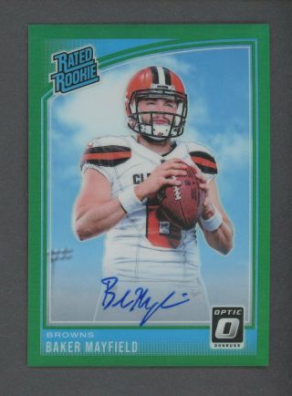 2018 Panini Optic Green 153 Baker Mayfield Cleveland Browns Rc Rookie Auto 1/5