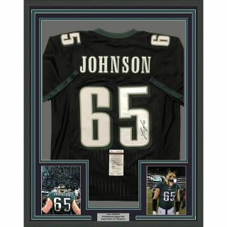 Framed Autographed/signed Lane Johnson 33x42 Philadelphia Black Jersey Jsa