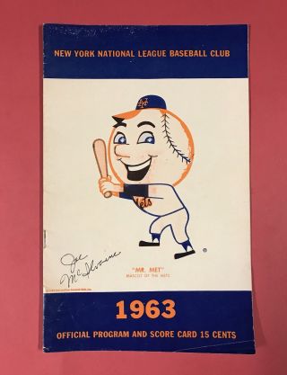 1963 York Mets Program & Scorecard Joe Mcilvaine Signed Unscored Vs Houston