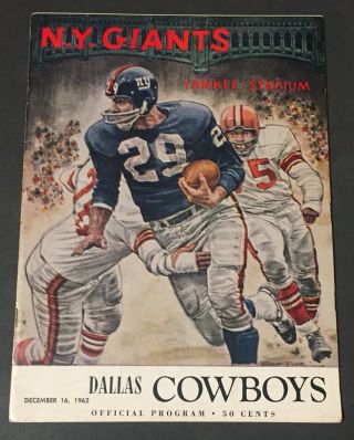 1962 York Giants V Dallas Cowboys Program 12/16 Yankee Stadium Ex/mt