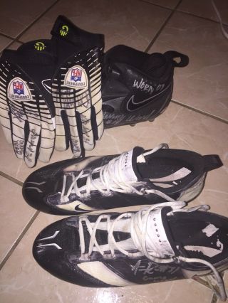 2007 Bowl Aaron Ross Ward Giants Signed Game Cleats Glove Eli Manning