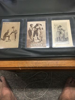 3 Vintage 1910 Baseball Postcards Funny Scenes Rare