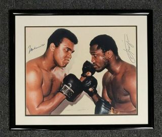Muhammad Ali & Joe Frazier Dual Signed 16x20 Boxing Photo Framed 21x25 Jsa Loa