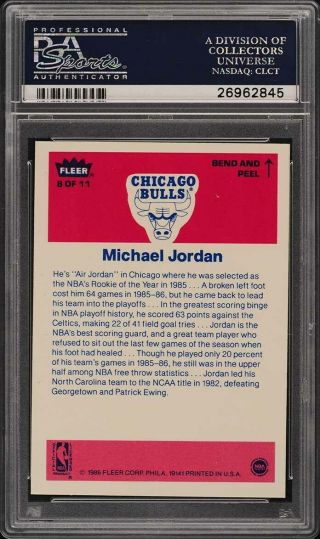 1986 Fleer Sticker Michael Jordan ROOKIE RC 8 PSA 9 (PWCC) 2