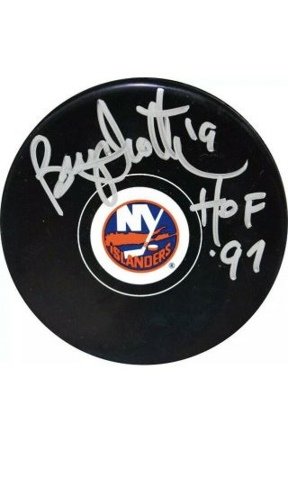 Bryan Trottier York Islanders Signed Puck Inscribed " Hof 97