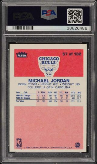 1986 Fleer Basketball Michael Jordan ROOKIE RC 57 PSA 8 NM - MT (PWCC) 2