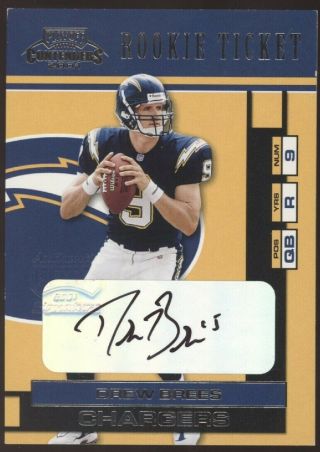 2001 Playoff Contenders Drew Brees Rookie Ticket Rc Rookie Auto Autograph