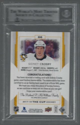 BGS 9 SIDNEY CROSBY 2017/18 UD THE CUP GAME NHL LOGO SHIELD PATCH 1/1 2