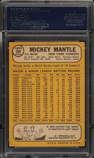 1968 Topps Mickey Mantle 280 PSA 4 VGEX (PWCC) 2