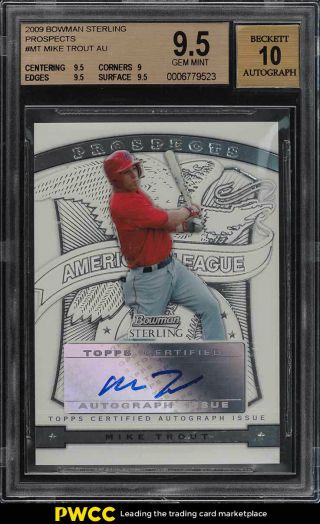 2009 Bowman Sterling Prospects Mike Trout Rookie Rc Auto Bgs 9.  5 Gem (pwcc)