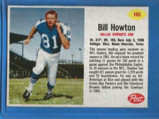 1962 Post Cereal Football Card 140 Bill Howton (sp) - Dallas Cowboys