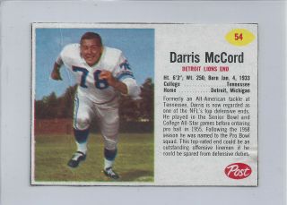 1962 Post Cereal Football 54 Darris Mccord Detroit Lions
