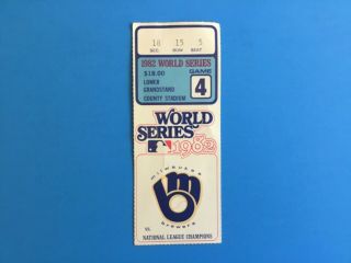 1982 World Series Game 4 Ticket Stub St.  Louis Cardinals Vs.  Milwaukee Brewers