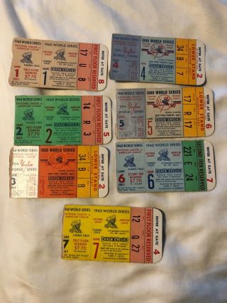Complete Set Of All 7 World Series 1960 Tickets Pirates Yankees Clemente Mantle