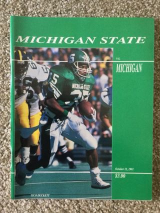 1991 Michigan State Vs Michigan Official Program (october 12,  1991) T Duckett