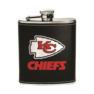Kansas City Chiefs Nfl Team Flask Stainless Steel Leather Wrap 6 Oz.