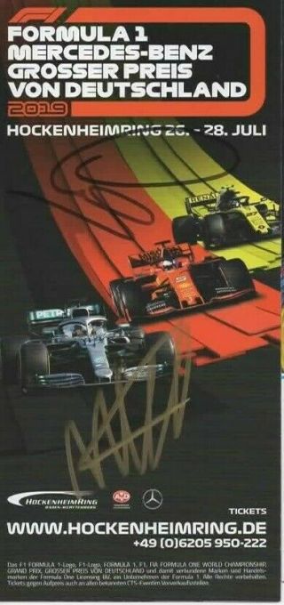 Lewis Hamilton Max Verstappen Autographed Signed Brochure Map Gp Germany 2019