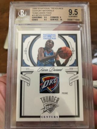 2009 - 10 National Treasures Material Team Logo Tags Kevin Durant 1/1 Bgs 9.  5
