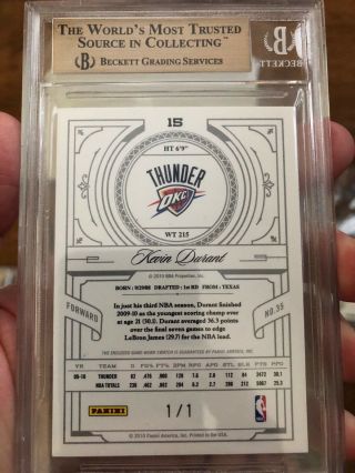 2009 - 10 NATIONAL TREASURES MATERIAL TEAM LOGO TAGS KEVIN DURANT 1/1 BGS 9.  5 2