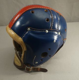 FINE MINTY 1940 ' S MACGREGOR LEATHER FOOTBALL HELMET RED AND BLUE 10