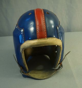 FINE MINTY 1940 ' S MACGREGOR LEATHER FOOTBALL HELMET RED AND BLUE 2