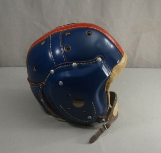 FINE MINTY 1940 ' S MACGREGOR LEATHER FOOTBALL HELMET RED AND BLUE 3